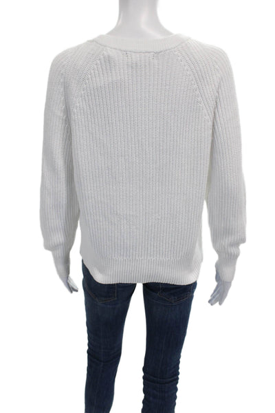 J Crew Women Pullover Sweater White 100% Cotton Crew Neck Long Sleeve Size S
