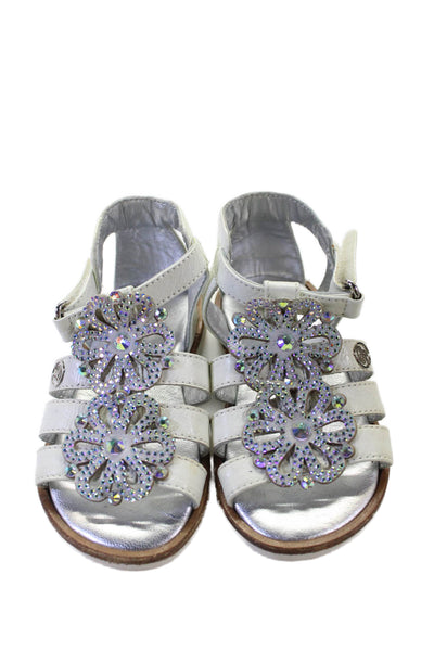 Bonpoint Blumarine Girls Espadrilles Glitter Sandals White Pink Size 23 Lot 3