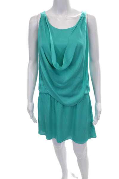 Alice + Olivia Womens Green Silk Cowl Neck Blouson Dress Knee Length Size S