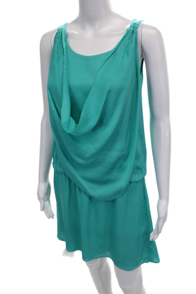 Alice + Olivia Womens Green Silk Cowl Neck Blouson Dress Knee Length Size S