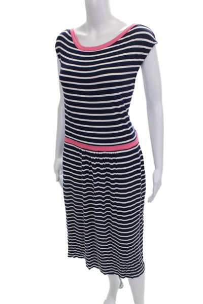Boden Women T Shirt Dress Blue Striped Boat Neck Short Sleeve Viscose Size 16