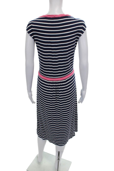 Boden Women T Shirt Dress Blue Striped Boat Neck Short Sleeve Viscose Size 16
