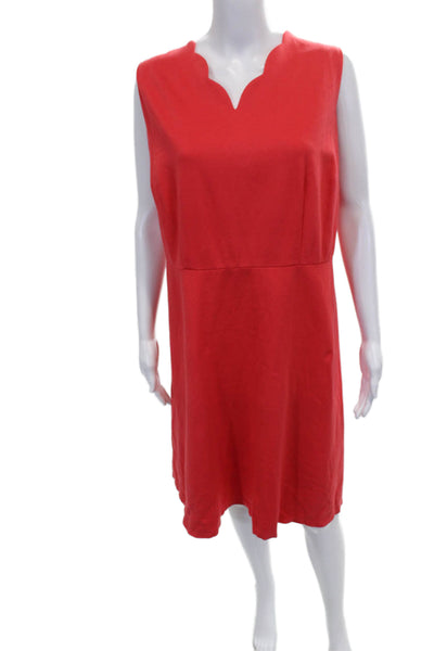 Talbots Women Sheath Dress Red Rayon V Neck Sleeveless Mid Calf Zip Size 14W