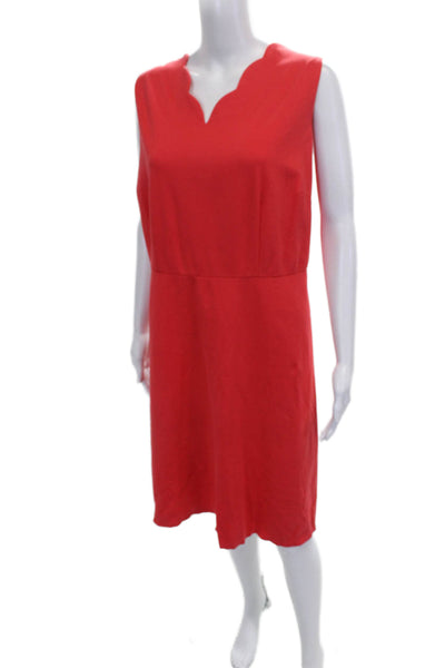 Talbots Women Sheath Dress Red Rayon V Neck Sleeveless Mid Calf Zip Size 14W