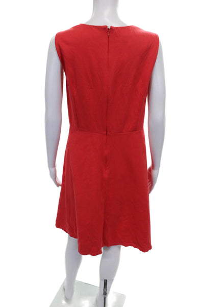 Talbots Women Sheath Dress Red Rayon V Neck Sleeveless Mid Calf Zip Size 14W