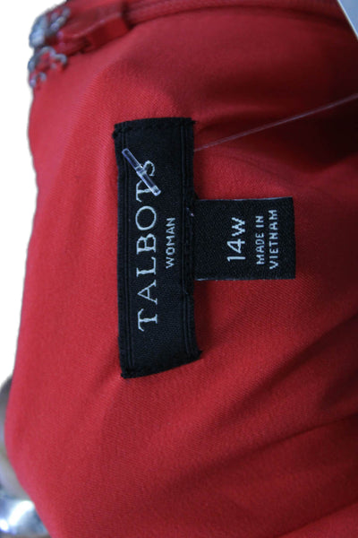 Talbots Women Sheath Dress Red Rayon V Neck Sleeveless Mid Calf Zip Size 14W