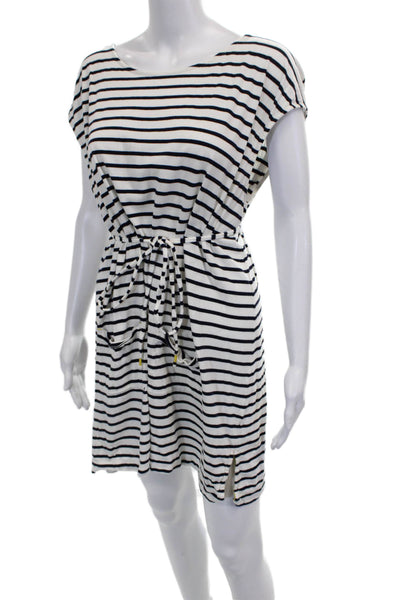 Boden Womens White Striped T-Shirt Dress Cotton Boat Neck Short Sleeve Size XL