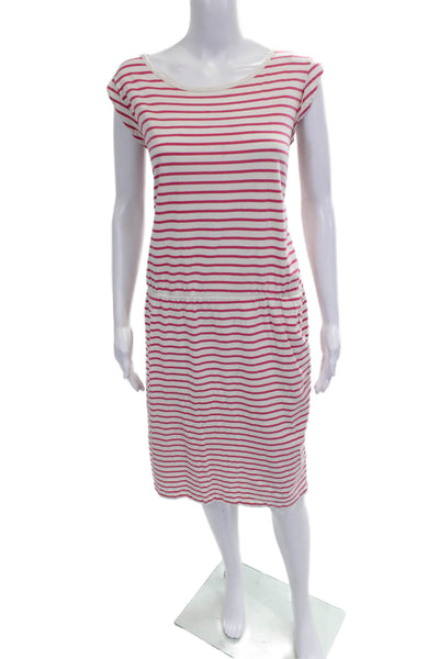 Boden Womens White Striped Cotton T-Shirt Dress Short Sleeve Mid-Calf Size 16
