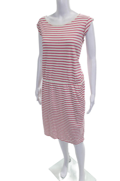 Boden Womens White Striped Cotton T-Shirt Dress Short Sleeve Mid-Calf Size 16