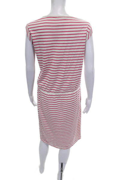 Boden Womens White Striped Cotton T-Shirt Dress Short Sleeve Mid-Calf Size 16