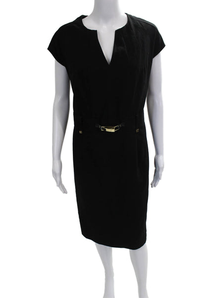 Calvin Klein Womens Sheath V-Neck Short Sleeve Black Midi Dress Size XL