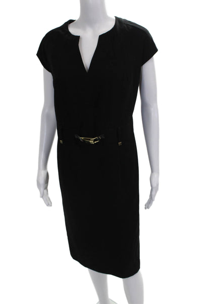 Calvin Klein Womens Sheath V-Neck Short Sleeve Black Midi Dress Size XL