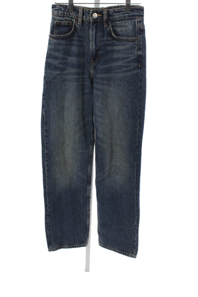 Zara Women Straight Jeans Blue Mid-Rise Cotton Button Fly Size 2