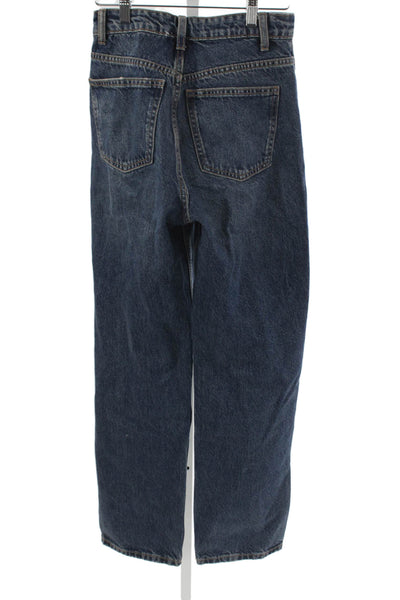 Zara Women Straight Jeans Blue Mid-Rise Cotton Button Fly Size 2