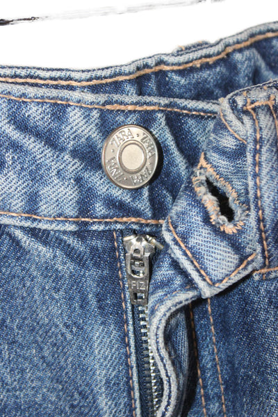 Zara Women Straight Jeans Blue Mid-Rise Cotton Button Fly Size 2