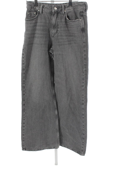 Zara Women Wide Leg Gray Mid Rise 100% Cotton Jeans Inseam 30 Size 2