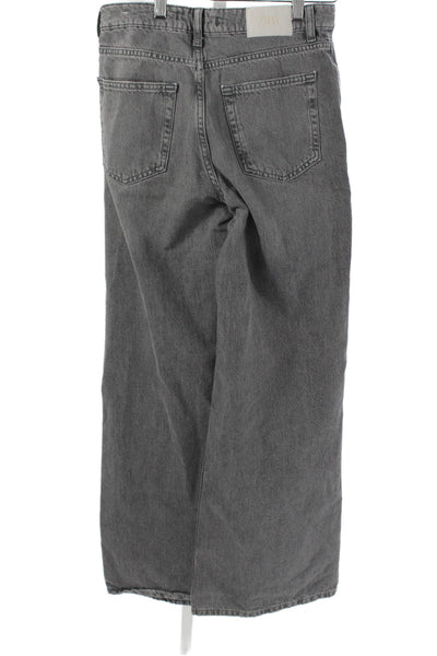 Zara Women Wide Leg Gray Mid Rise 100% Cotton Jeans Inseam 30 Size 2
