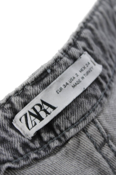Zara Women Wide Leg Gray Mid Rise 100% Cotton Jeans Inseam 30 Size 2