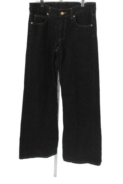 Zara Women Wide Leg Jeans Black Mid Rise Cotton Inseam 30 Size 2