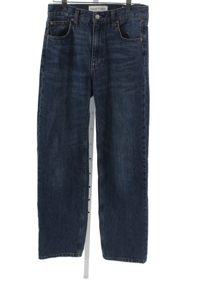 Denim Forum Women Wide-Leg Jeans Blue Cotton Mid-Rise Button Size 24
