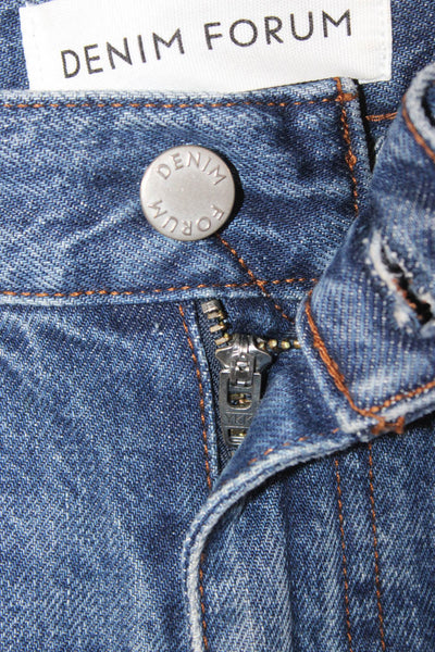 Denim Forum Women Wide-Leg Jeans Blue Cotton Mid-Rise Button Size 24