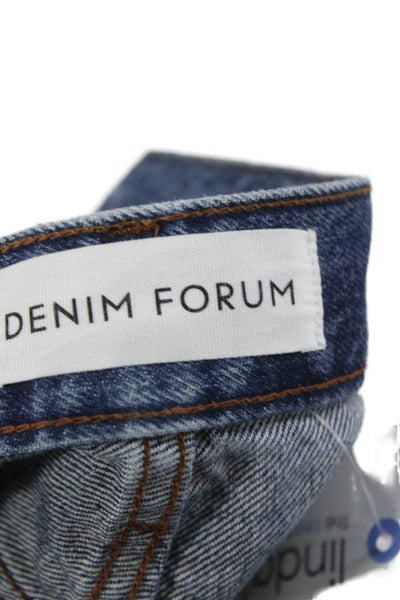 Denim Forum Women Wide-Leg Jeans Blue Cotton Mid-Rise Button Size 24