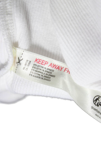 Free-est Women Cropped White Cotton Round Neck 3/4 Sleeve Button-Up Size XS