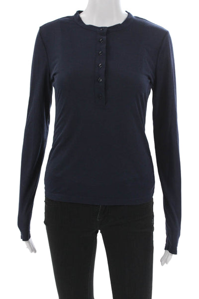 Reformation Women Blue Long Sleeve Henley Basic T-Shirt Size S
