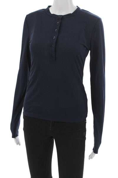 Reformation Women Blue Long Sleeve Henley Basic T-Shirt Size S