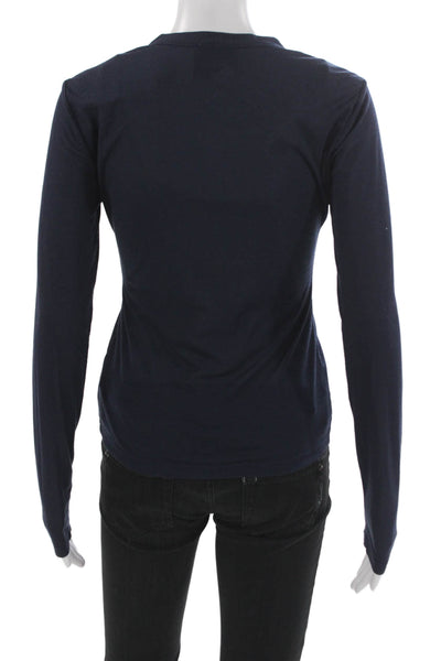 Reformation Women Blue Long Sleeve Henley Basic T-Shirt Size S