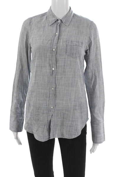 Nili Lotan Womens Striped Cotton Collared Button-Up Long Sleeve Blue Size XS