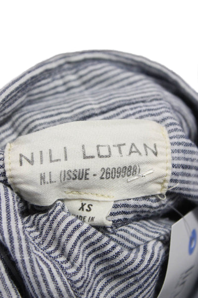Nili Lotan Womens Striped Cotton Collared Button-Up Long Sleeve Blue Size XS