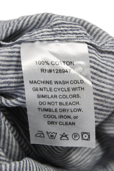 Nili Lotan Womens Striped Cotton Collared Button-Up Long Sleeve Blue Size XS