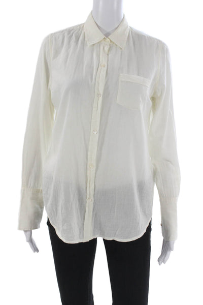 Nili Lotan Womens White Cotton Collared Button-Up Top Long Sleeve Size XS