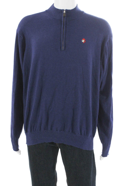 Peter Millar Mens Pullover Sweater Mock Neck Blue Pima Cotton Size 2XL