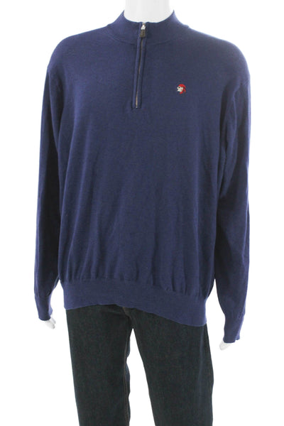 Peter Millar Mens Pullover Sweater Mock Neck Blue Pima Cotton Size 2XL