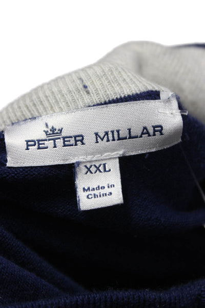 Peter Millar Mens Pullover Sweater Mock Neck Blue Pima Cotton Size 2XL