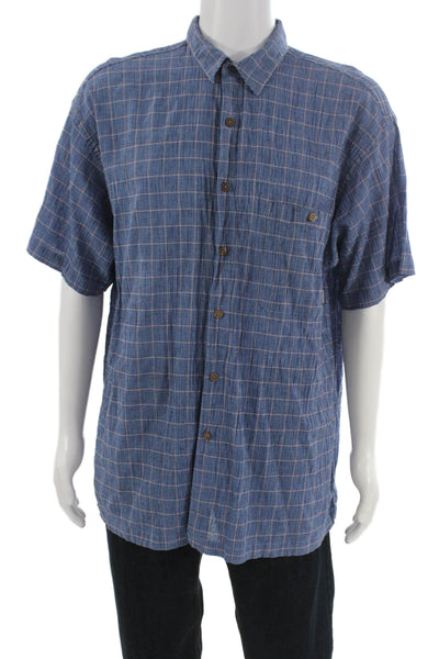 Patagonia Mens Short Sleeve Blue Check Button Down Shirt Cotton Size 2XL