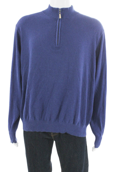 Peter Millar Mens Blue Mock Neck Pullover Sweater Cotton Size 2XL