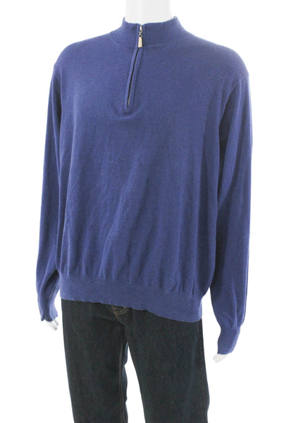 Peter Millar Mens Blue Mock Neck Pullover Sweater Cotton Size 2XL