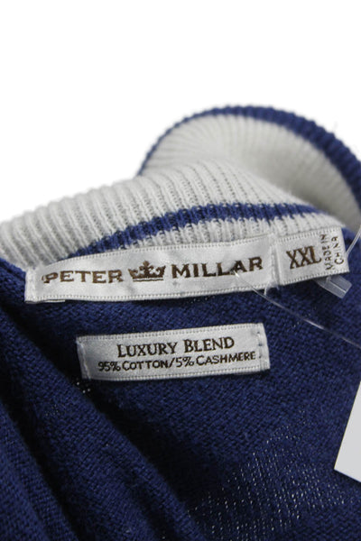 Peter Millar Mens Blue Mock Neck Pullover Sweater Cotton Size 2XL