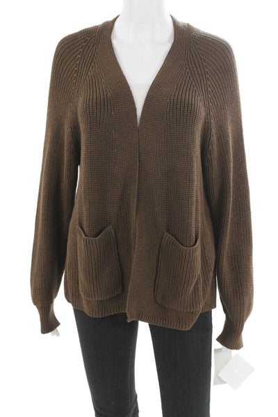 Hinson Wu Women Brown V-Neck Long Sleeve Cardigan 70% Cotton Size XL