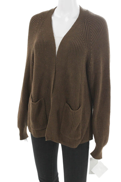 Hinson Wu Women Brown V-Neck Long Sleeve Cardigan 70% Cotton Size XL
