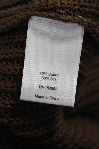 Hinson Wu Women Brown V-Neck Long Sleeve Cardigan 70% Cotton Size XL