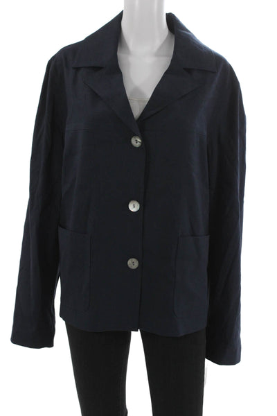 Estelle & Finn Womens Basic Jacket Blue Linen Blend Long Sleeve Button Size 16