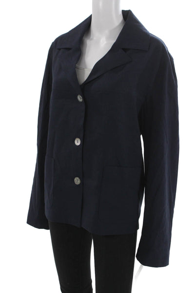 Estelle & Finn Womens Basic Jacket Blue Linen Blend Long Sleeve Button Size 16