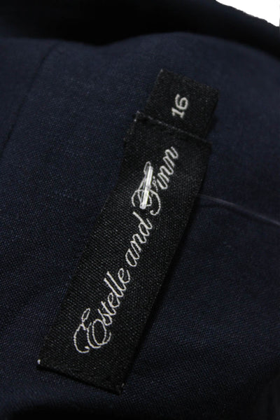 Estelle & Finn Womens Basic Jacket Blue Linen Blend Long Sleeve Button Size 16