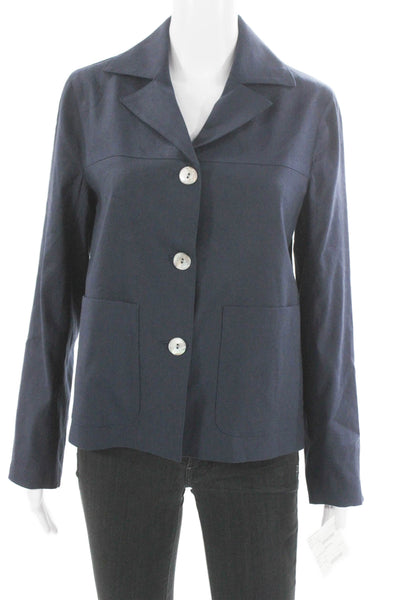 Estelle & Finn Womens Basic Jacket Blue Linen Button Long Sleeve Size 0