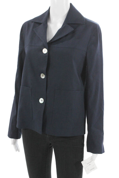 Estelle & Finn Womens Basic Jacket Blue Linen Button Long Sleeve Size 0