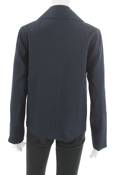 Estelle & Finn Womens Basic Jacket Blue Linen Button Long Sleeve Size 0